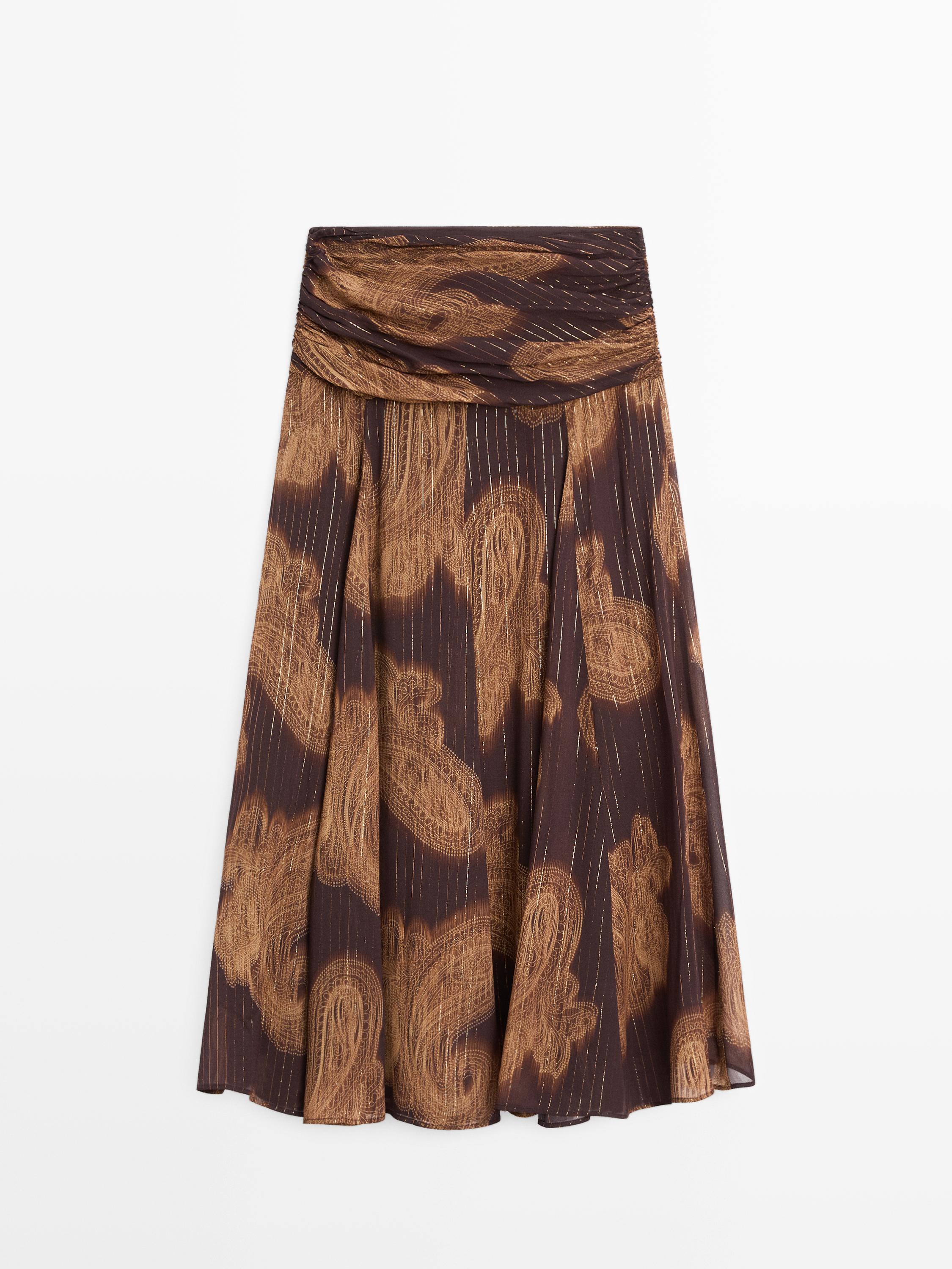 Jupe midi fluide à imprimé cachemire